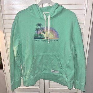 Life Is Good Hoodie Women's Large Mint Green Drawstring Graphic Print Hoodie